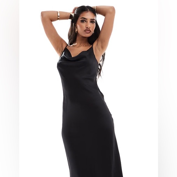 NWT ASOS cowl neck satin slip midi dress black 6 - Picture 1 of 13